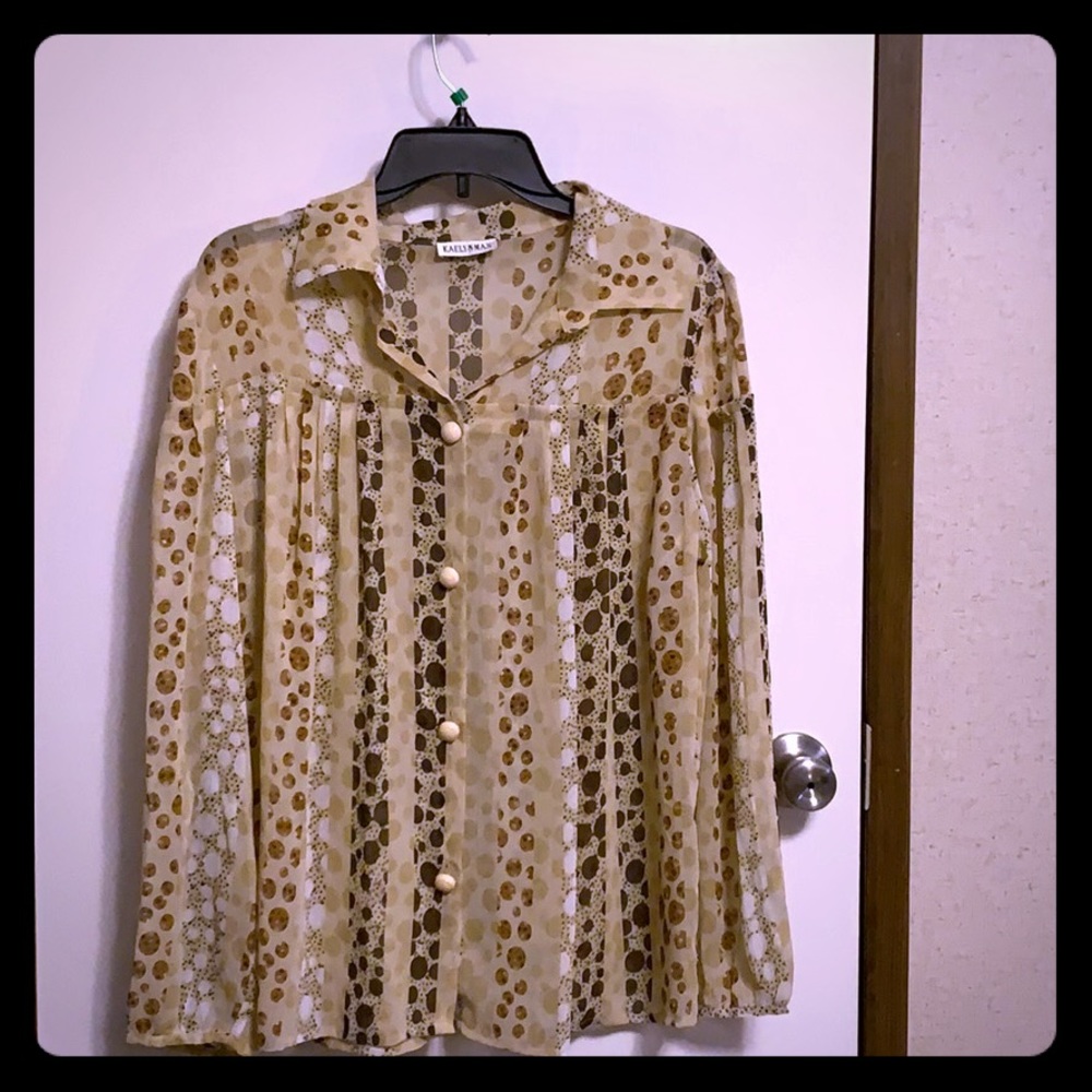 Cream And Brown long-Sleeves Blouse